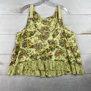 Nicolette Top Womens L Yellow Floral Boho Tank Crochet Cottagecore Prairie Y2K
